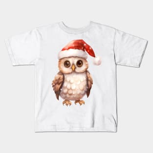 Great Horned Owl in Santa Hat Kids T-Shirt